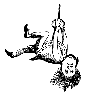 man hanging upside down cartoon