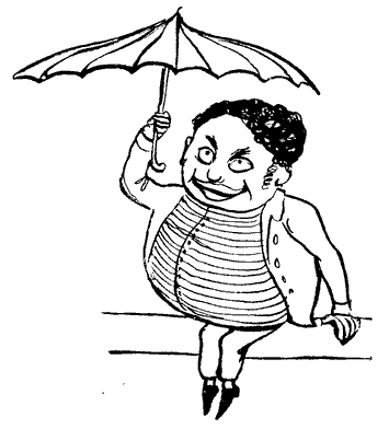 Public Domain images cartoon smarmy fat man big belly under umbrella